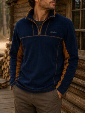 Orvis Navy Quarter-Zip Sweater w/ Orange Trim | Classic Pullover